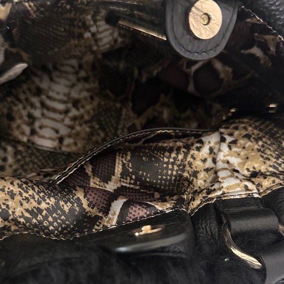 Aqua Madonna Elegant Black Satchel with Plush Fur Trim - Picture 10 of 12